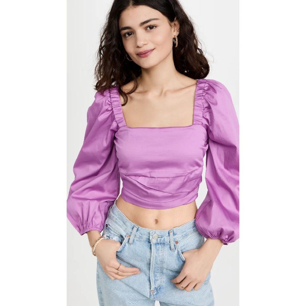 Veronica Beard Kayla Gathered Cropped Blouse in Vivid Orchid Size 10